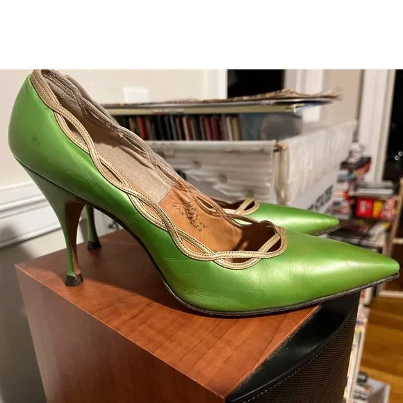 Vintage Green and Gold Heels - Picture 5 of 5